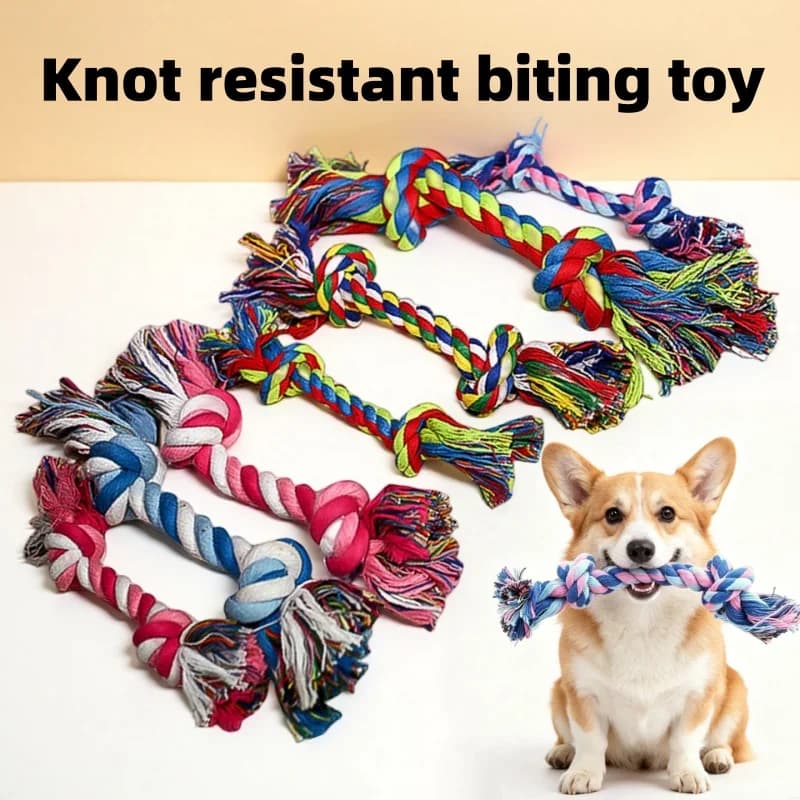 Dog Rope Toy Cotton Rope Toy Double Knot Bite Resistant Teeth Grinding Tug Toy for Puppy Dogs Cats Interactive Pet Supplies