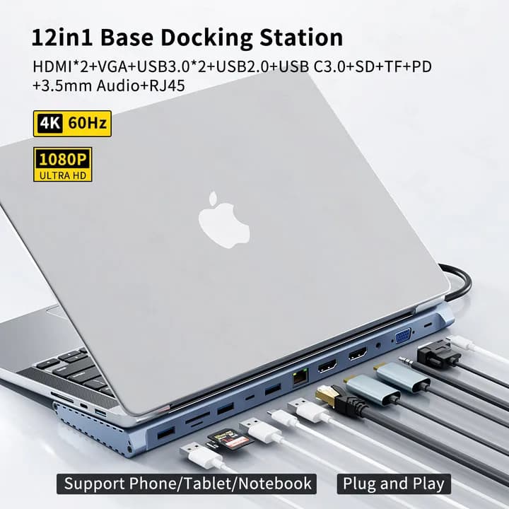 Docking station per laptop MST USB C con porte USB Doppio 4K HDTV VGA 3.5 Audio PD 100W SD TF Ethernet Laptop per MacBook Dell XPS
