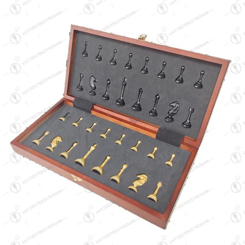 Set di Scacchi Premium Pieghevole in Legno Massello con Pezzi in Metallo - Gioco Classico per Intrattenimento Domestico, Regalo con Scacchiera e Scatola
