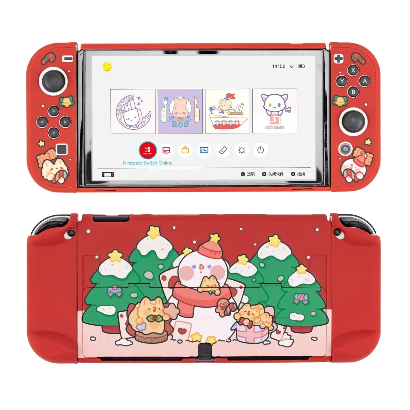 Geekshare Custodia protettiva a tema natalizio compatibile con Nintendo Switch OLED e Joy-Con Guscio rigido Regalo di Natale
