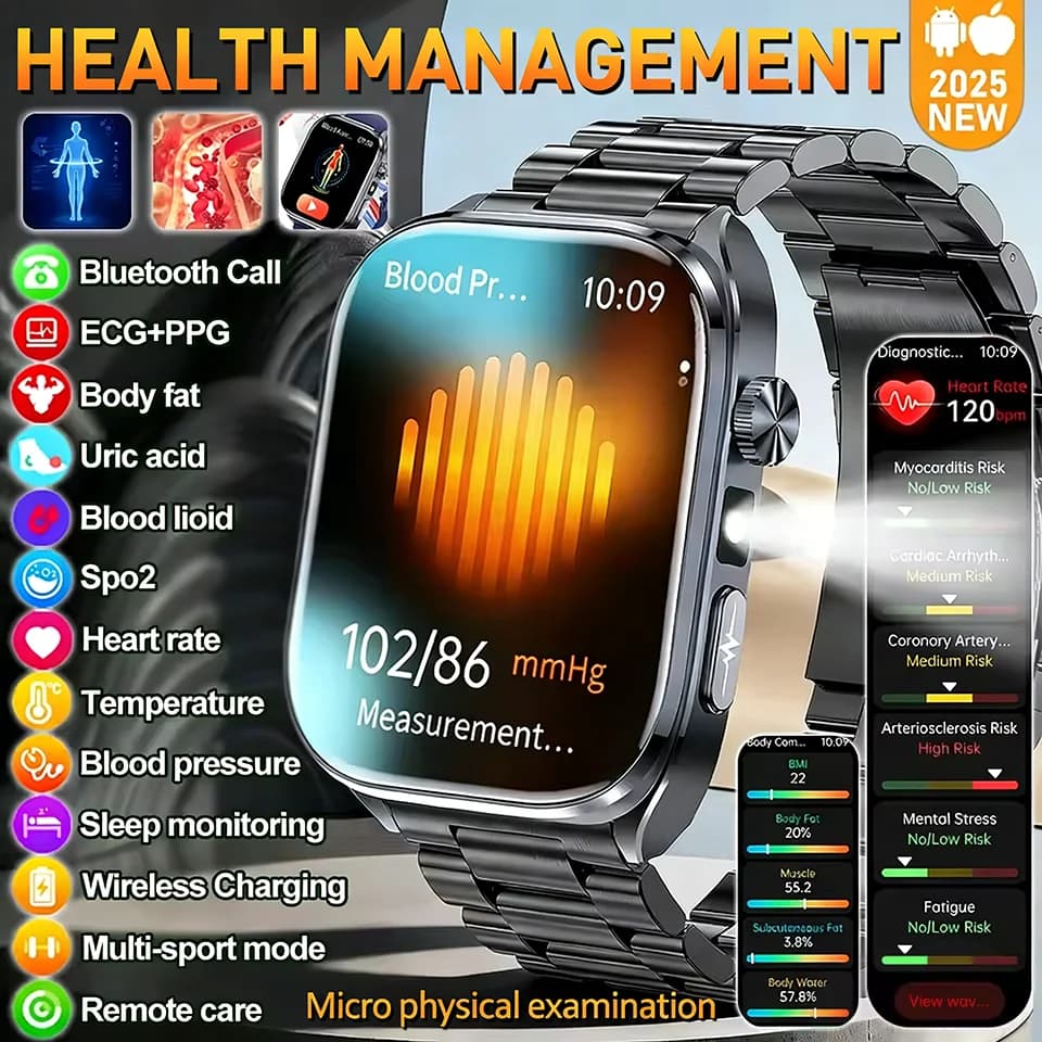 Nuovo Smartwatch per la Salute con Analisi dell'Acido Urico, Pressione Sanguigna, Ossigeno nel Sangue, Composizione Corporea, Grasso Corporeo, ECG+PPG, Chiamate Bluetooth, Orologio per Donne e Uomini