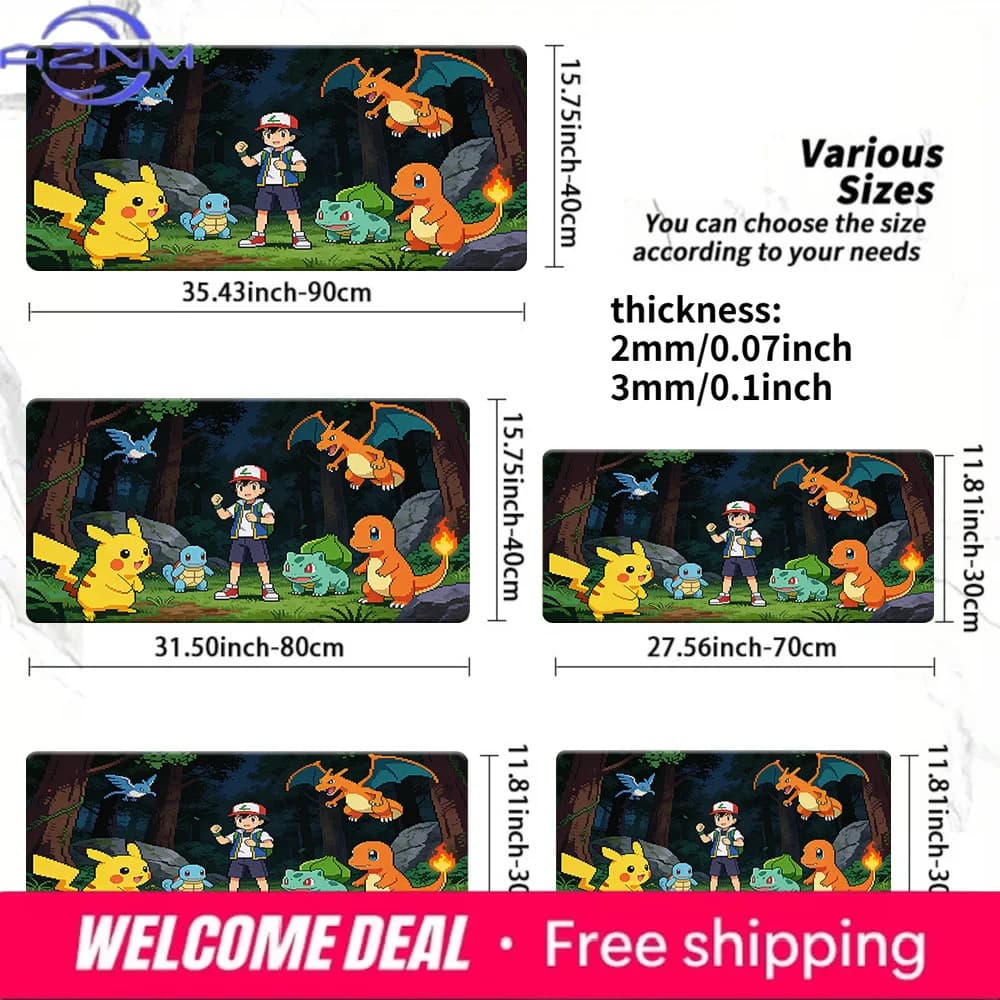 Pokemon Ash & Charizard Kanto Starters Tappetino per mouse da gioco Tappetino da scrivania antiscivolo
