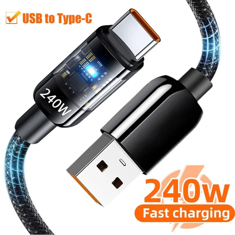 Cavo di ricarica rapida USB tipo C a ricarica rapida da 240 W Linea dati di tessitura Ricarica rapida anti-rottura per Samsung IPhone Xiaomi HUAWEI IPad