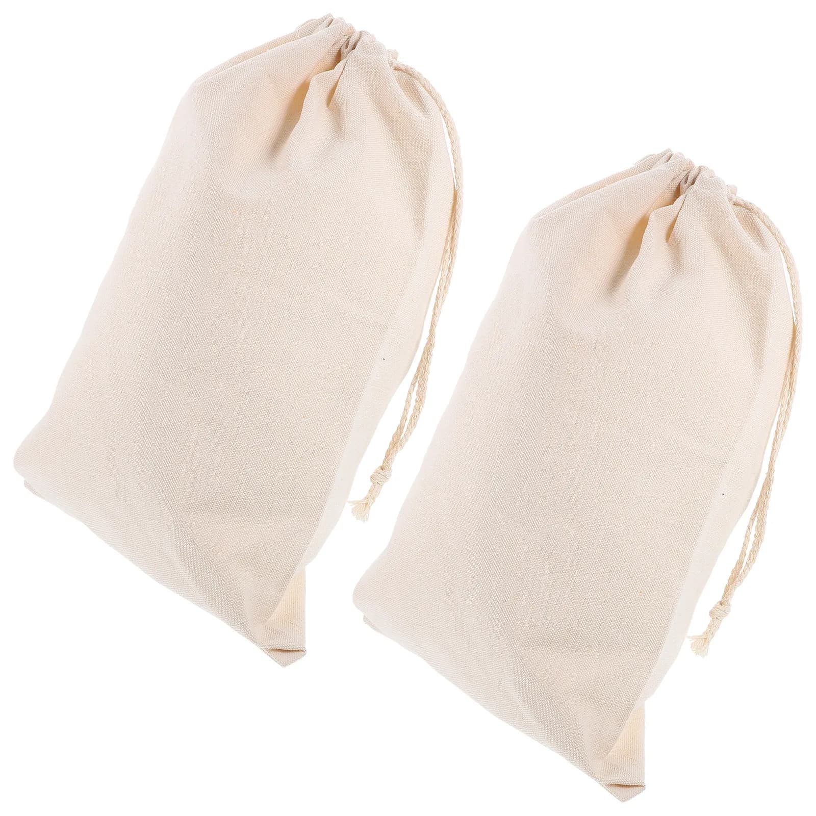2Pcs Heavy Duty Canvas Produce Bags with Drawstring Large Capacity Food Storage Pouch Multi Function Vegetable Fruit Root Bag