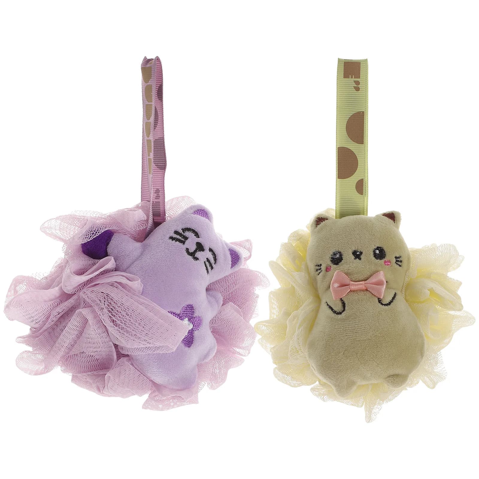 2Pcs Kids Shower Loofah Cartoon Style Body Wash Sponge Soft Exfoliating Bath Ball with Hanging Lanyard Skin Cleaning Scrubber