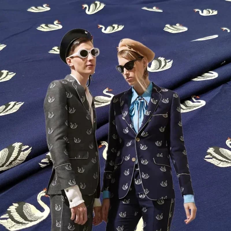 Yarn-dyed Jacquard Brocade Fabric Little Swan Trench Coat Suit Cheongsam Fabrics European Brand Fashion Cloth by Meter