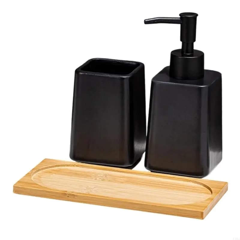 Bathroom Essential Set of 3 with 300ml Liquid Soap Dispenser Toothbrush Holder and Tray Set for Organized Vanity