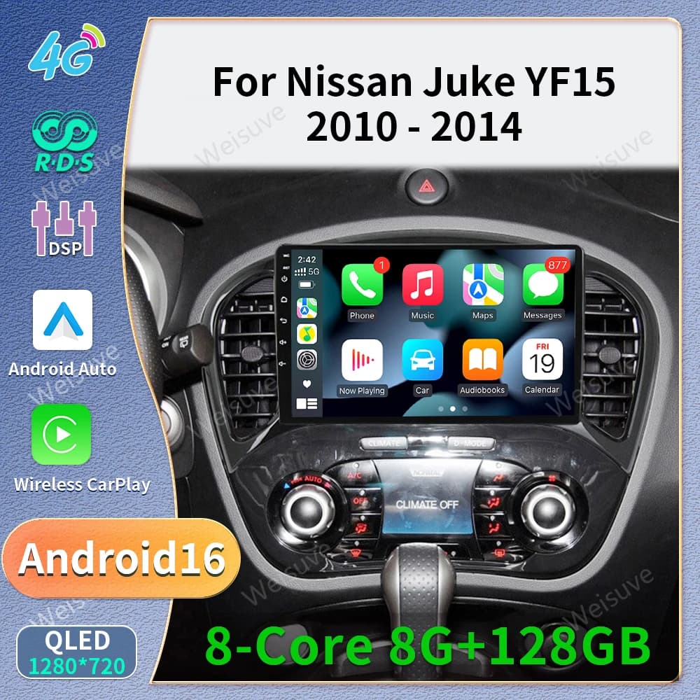 Android 16 Carplay Auto Car Radio For Nissan Juke YF15 2010-2014 2 Din Multimedia Video Player GPS Navigation Stereo Head Unit