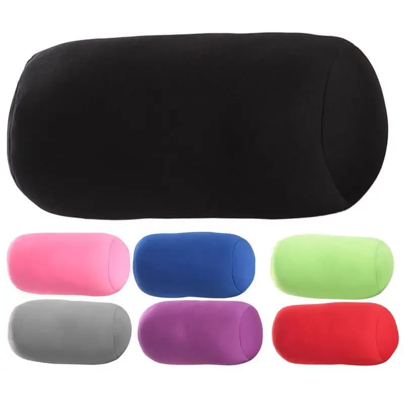 Cuscino cervicale rotondo Tubo portatile Cuscino in microperline per supporto per il collo Supporto morbido Cuscino per la schiena Cuscino per viaggi in auto
