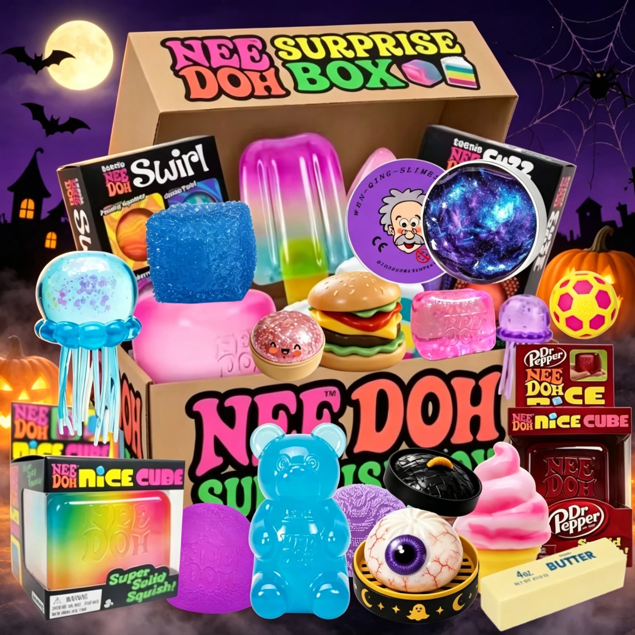 100+ Pieces Assorted Surprise Blind Box Slow Rebound Squeeze Fidget Toy Stress Relief Sensory Play Halloween Party Surprise Gift
