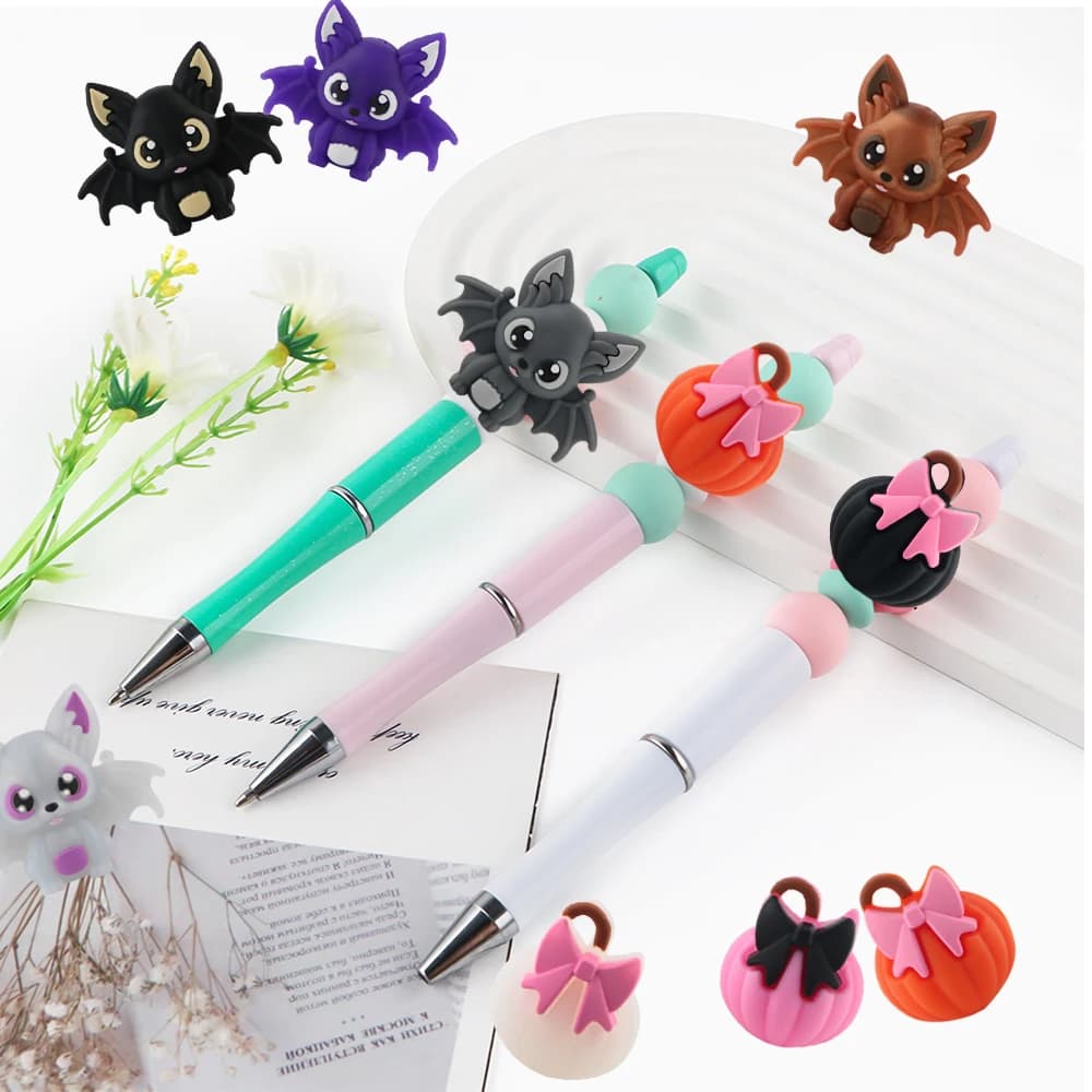 8 pz/lotto Modello 3D Del Fumetto Pipistrello Zucca Perline di Silicone Per La Produzione di Gioielli FAI DA TE Braccialetto Portachiavi Penna Perline Accessori