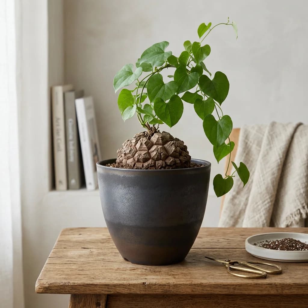 Tall Cylinder Matte Metallic Glaze Caudex Plant Pot, Handmade Ceramic Planter For Agave, Cactus, Dioscorea Elephantipes & Succul