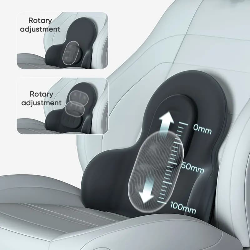 Adjustable Car Lumbar Support Pillow & Neck Headrest Pillow Set Ergonomic Spine Protection Back Cushion Vertical Rotatable Waist