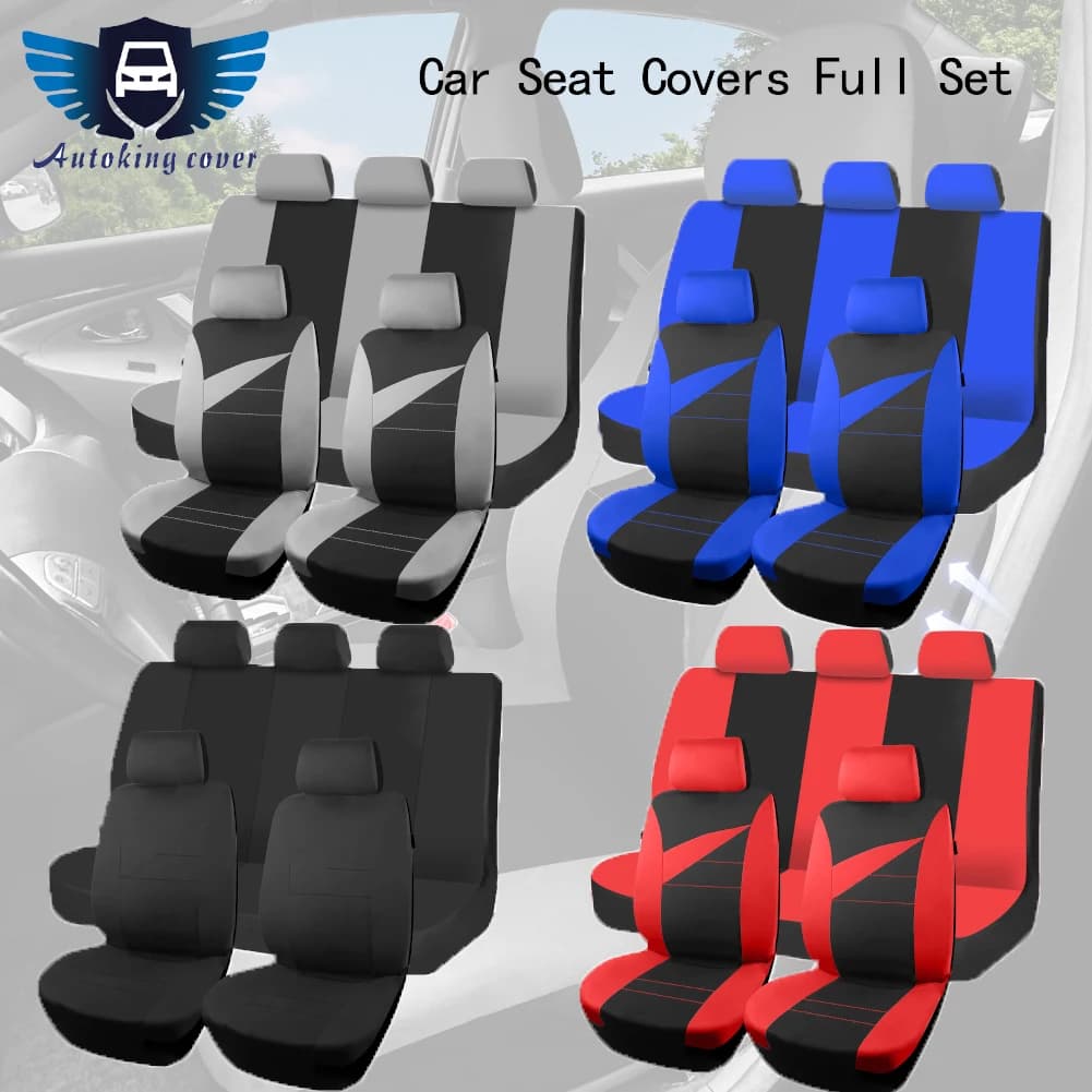 AUTOKING Stitched Design Car Seat Covers Universal Full Set Front Rear Airbag Compatible Auto Interior Protector for Most Car
