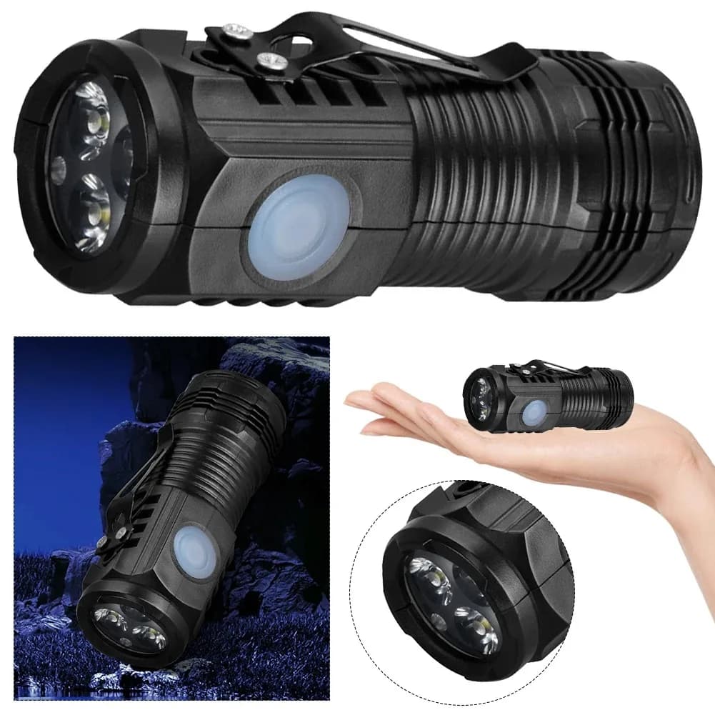 Mini USB-C Rechargeable LED Flashlight, Waterproof IPX4, Small Flashlight with 3 Lighting Modes, Light with Clip for Camping Hat, EDC, Night Walks