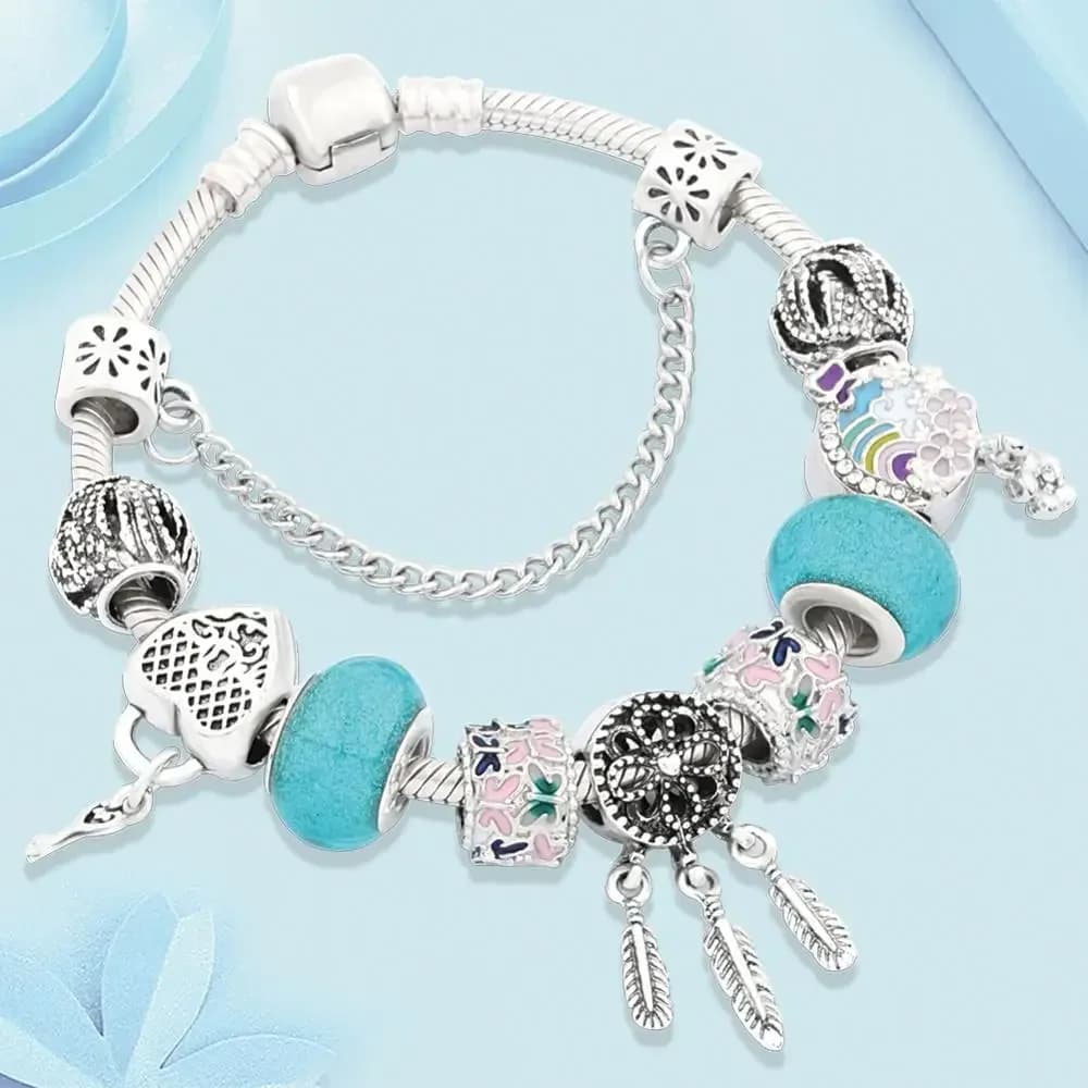 Dream Catcher Heart Lock Pendant Bracelet Colorful Enamel Flower Butterfly Bead Bracelets Dropshipping Classic DIY Jewelry