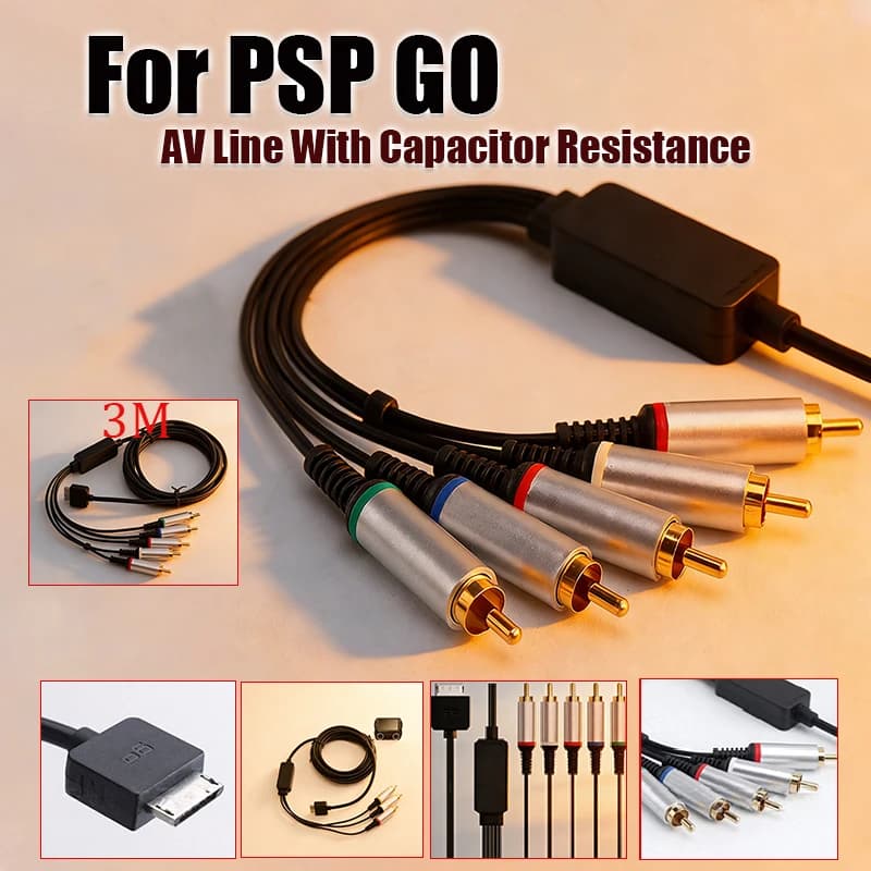 Cavo AV per Console di Gioco PSP GO, Cavo Audio Video Sincrono 3M, Adattatore AV con Condensatore e Resistore