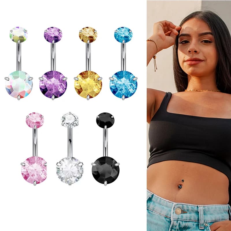 Anelli per ombelico in acciaio inossidabile 316L, anelli per ombelico rotondi con zirconi cubici CZ, gioielli per piercing ipoallergenici per donna