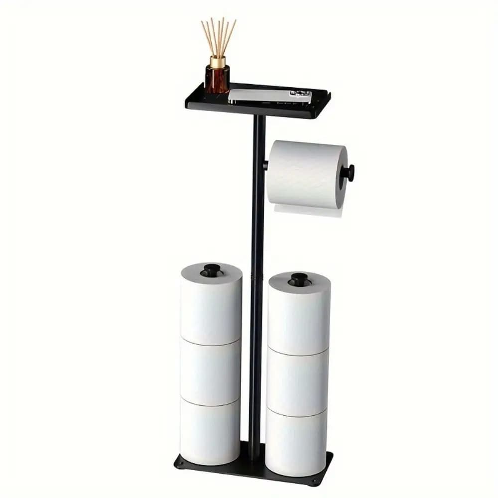 Stainless Steel Floor Standing Toilet Roll Holder With Toilet Brush Storage Tray Included Toilet Brush And Paper Stand