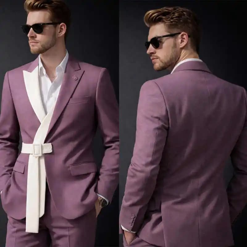 Abito Casual da Uomo 2 Pezzi: Blazer e Pantaloni con Risvolto a Punta e Cintura - Perfetto per Sposo, Matrimonio, Festa, Ballo di Fine Anno, Cerimonie Formali - Personalizzabile