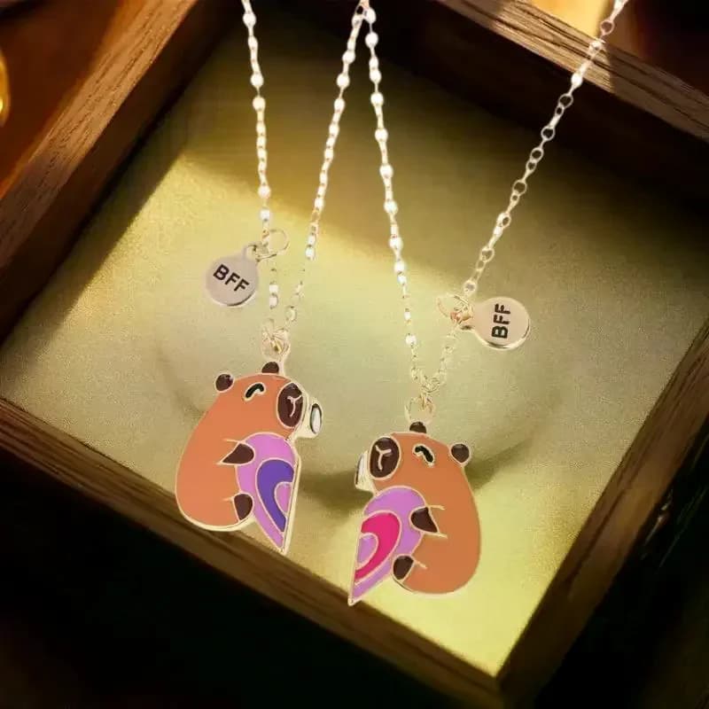 2 pezzi simpatico cartone animato capibara cuore puzzle ciondolo magnetico migliore amico collana per regali di gioielli di amicizia Besties