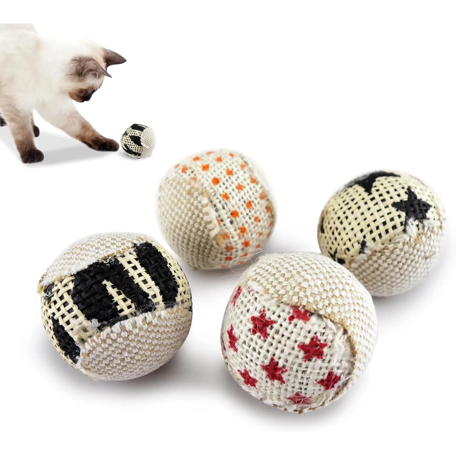 Palline Giocattolo in Tela per Gatti con Campanello Interno, Giocattoli Interattivi da Masticare per Gatti da Interno, Confezione da 4