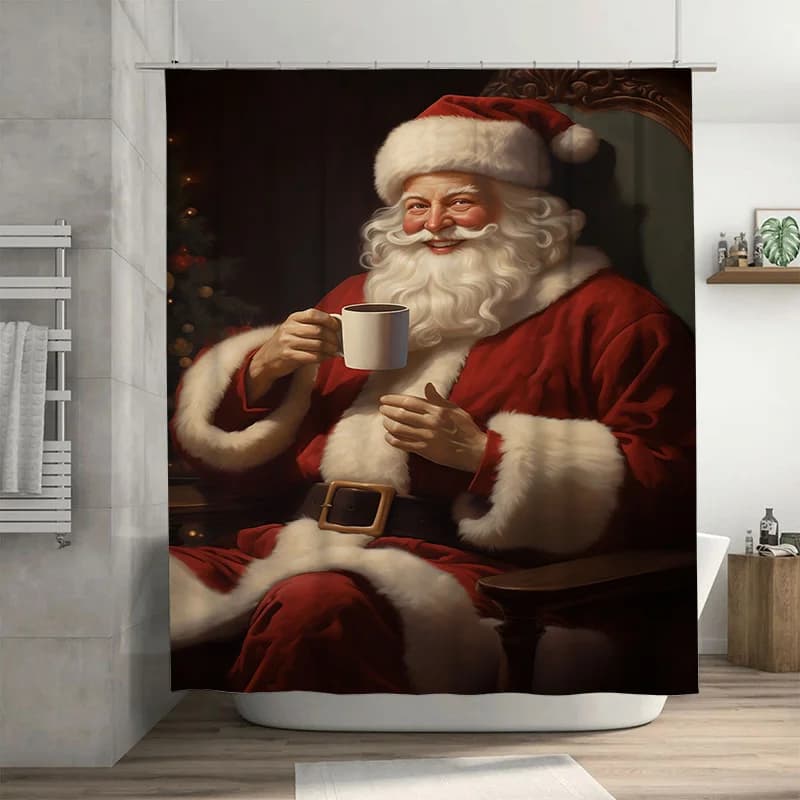 Tuniu Festivo Babbo Natale Tenda da bagno Decorazioni natalizie Divertenti e accoglienti set di tende da doccia per la casa per il bagno
