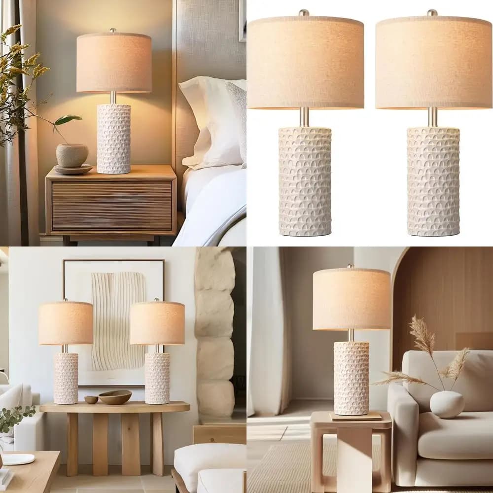 Set di 2 Lampade da Tavolo in Stile Rustico per Soggiorno, Camera da Letto o Scrivania, Arredamento Casa Beige
