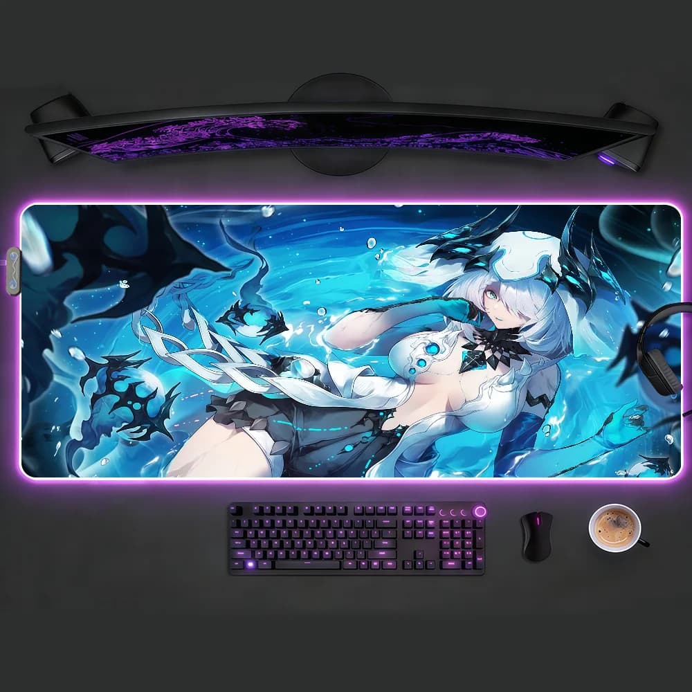 Tappetino per Mouse Duet Night Abyss Rebecca RGB LED Antiscivolo, Tappetino da Scrivania in Gomma, Accessori per Gaming, Grande XXL, Tappeto per Tastiera da Ufficio e Computer