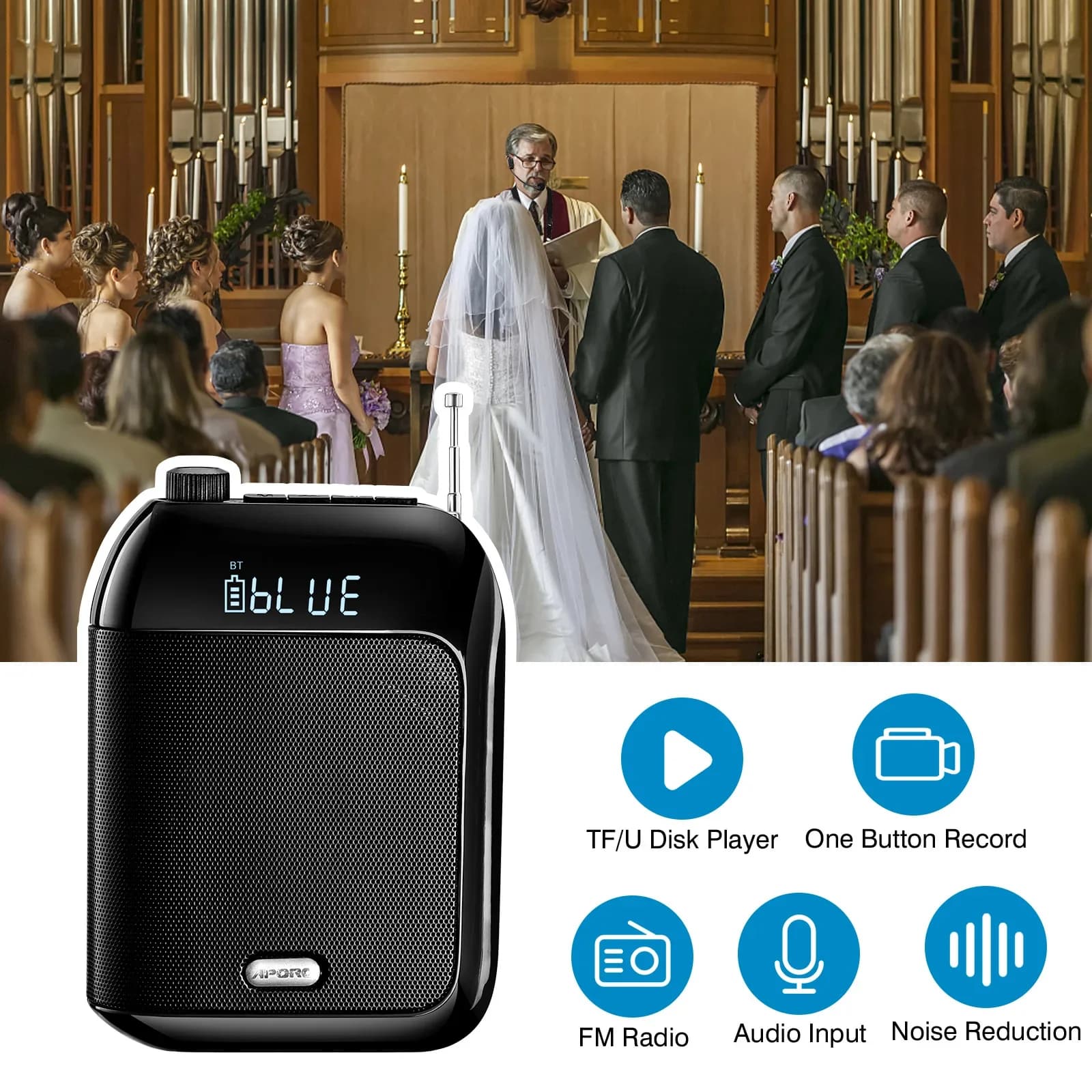 APORO T9 2.4G UHF Wireless Bluetooth Multifunctional Amplifier Portable with Automatic Connection for High Power Learning Guide and Teaching