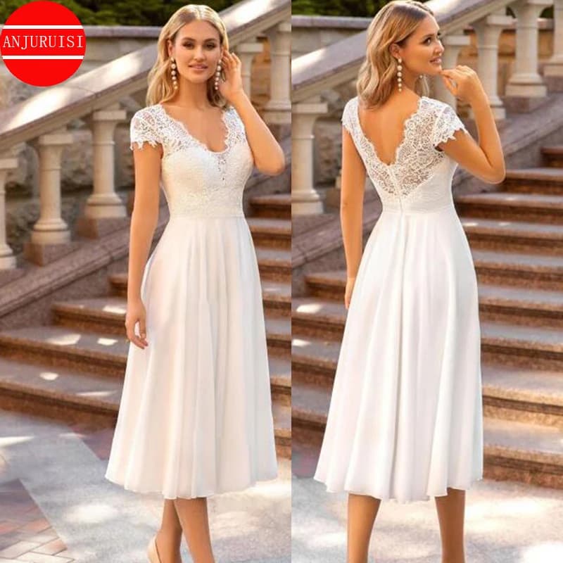 Abiti da sposa corti con maniche a berretto per le donne 2023 abito da sposa elegante francia pizzo Vestido De Novia Boda Suknia ruclubna Robe Mariage
