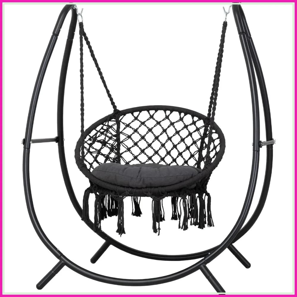 Amaca a dondolo con supporto, sedia sospesa da esterno con cuscino rimovibile, portata massima 180 kg, grigio scuro