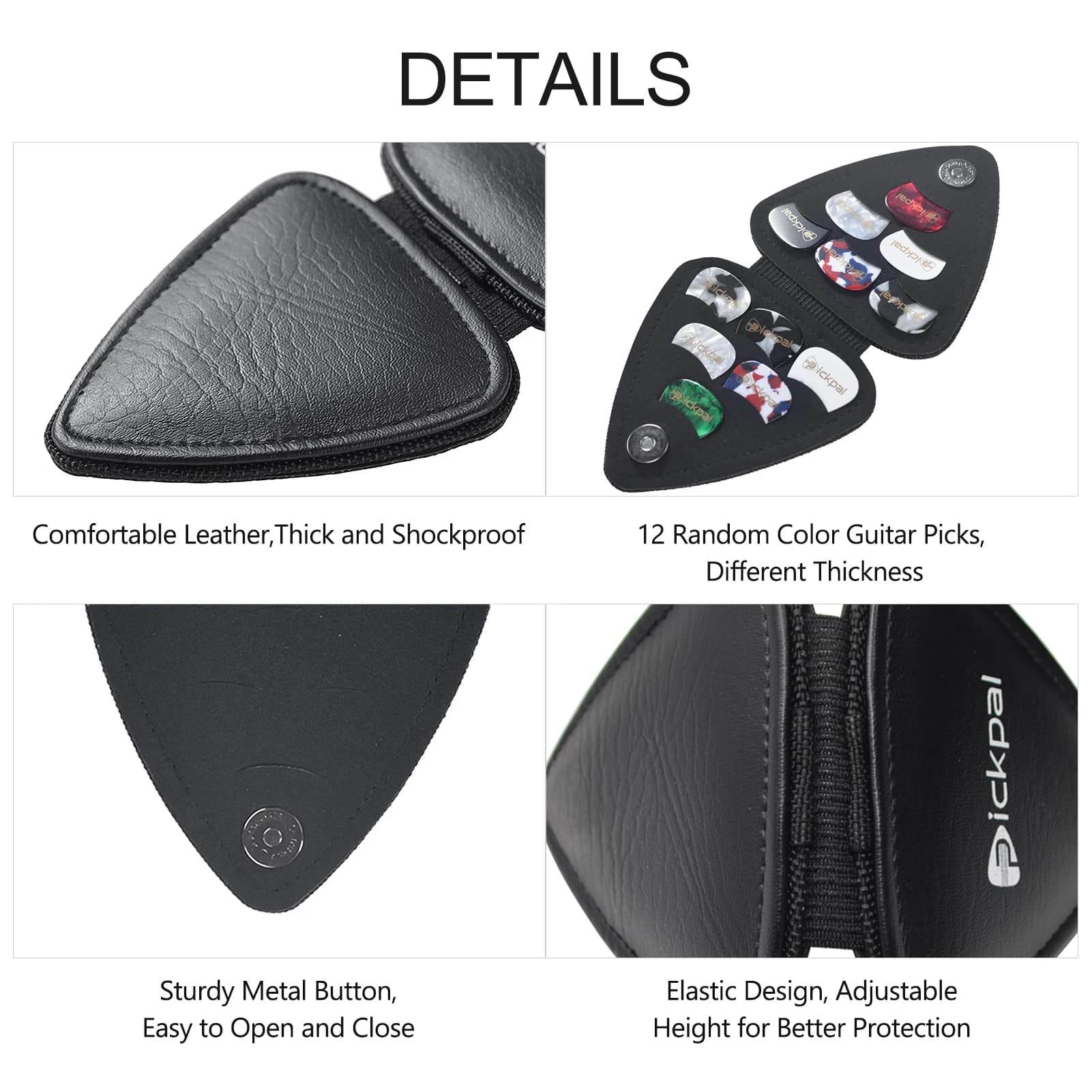 PICKPAL Custodia Porta Plettri per Chitarra Acustica ed Elettrica, Include 12 Plettri in Pelle, Custodia per Plettri