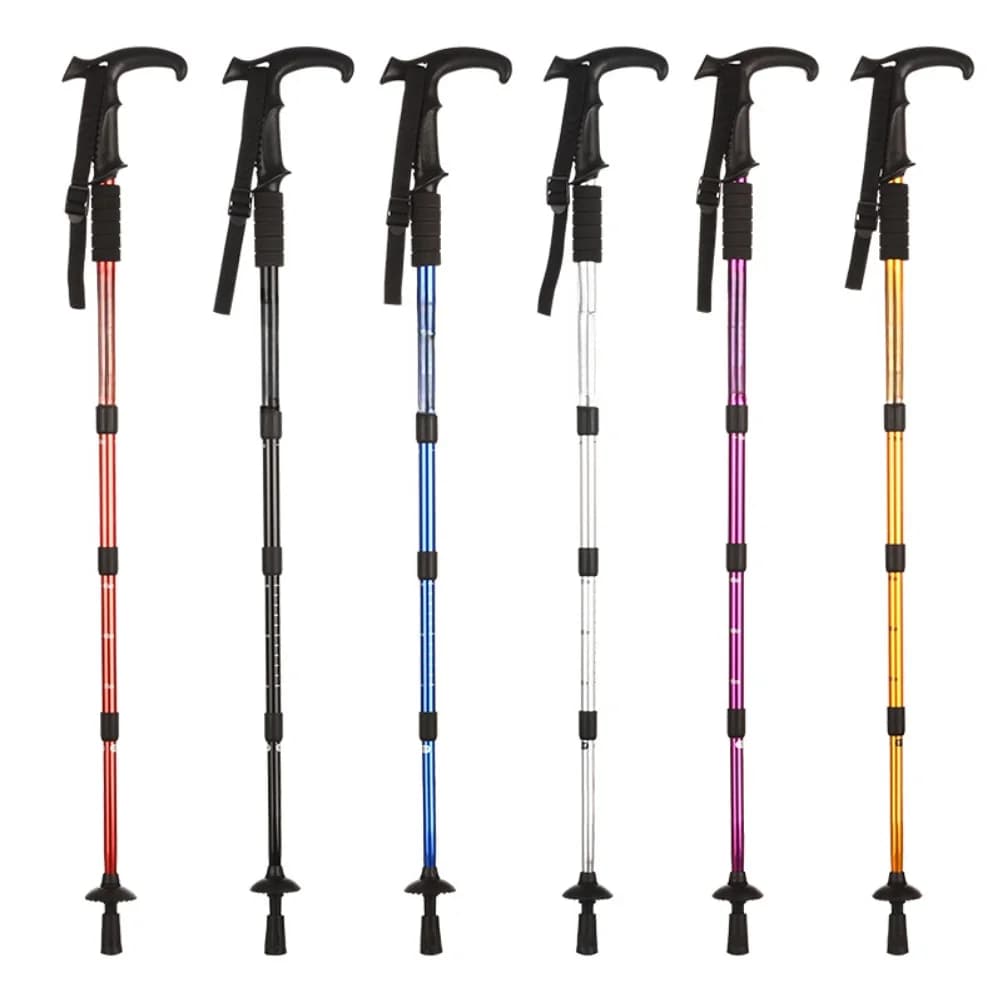 Lightweight Hiking Pole Trekking Red T Handle Trekking Pole Aluminum Alloy Construction For Multi-terrain Hiking