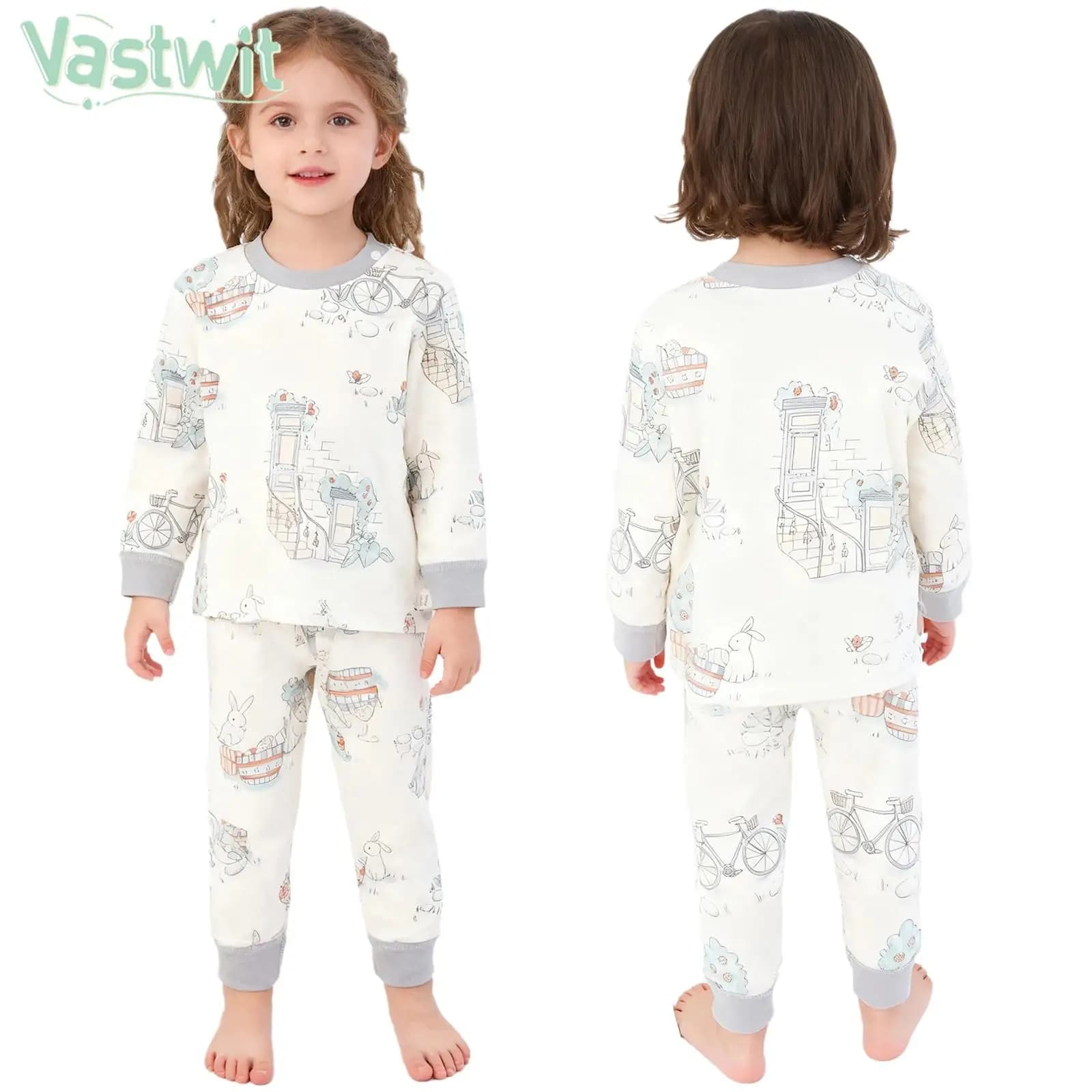 Top stampato carino a maniche lunghe per bambina da neonato con pantaloni Set pigiama intimo termico in cotone autunno inverno indumenti da notte per la casa