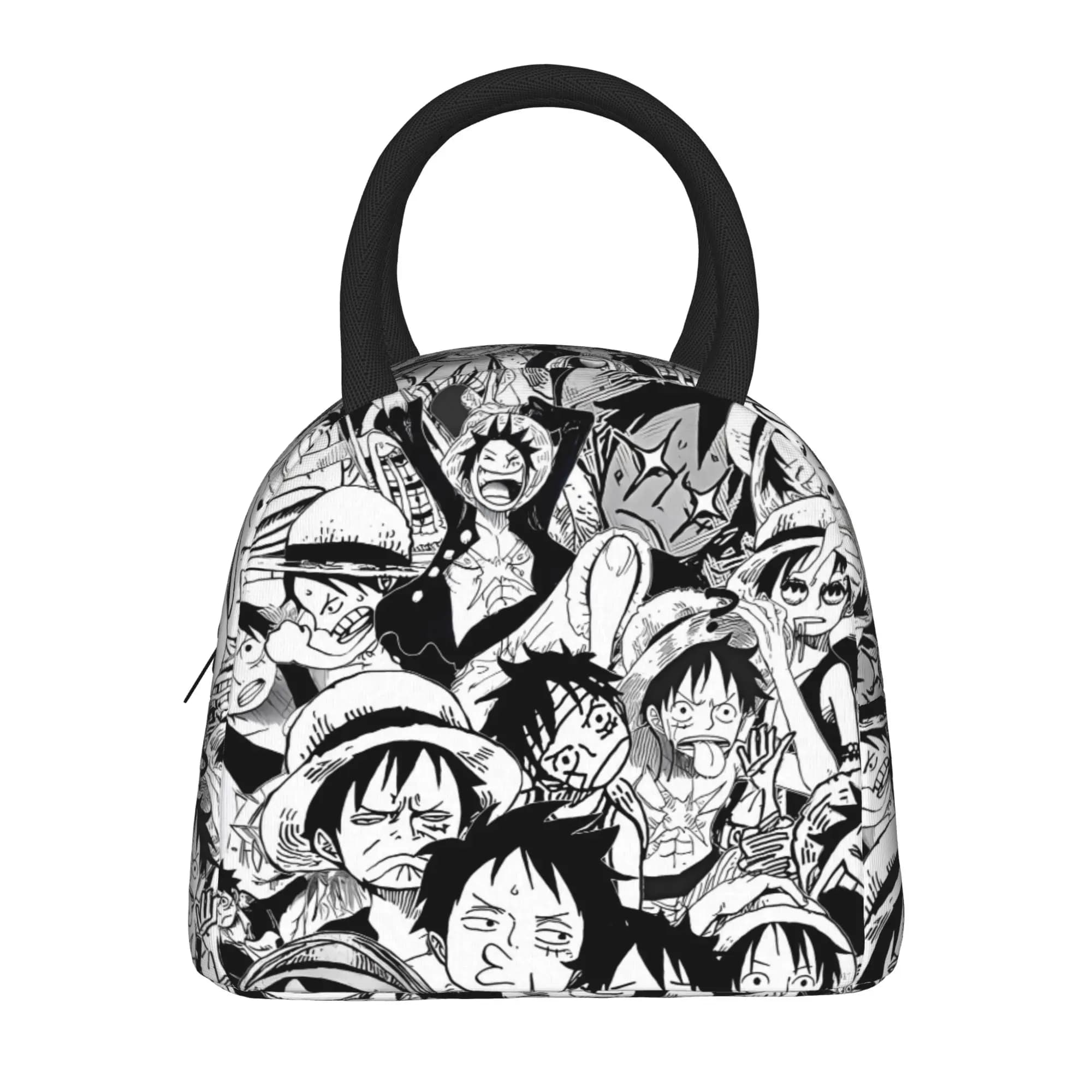 Black White Straw Hat Manga One Piece Lunch Bag Insulated Lunch Box Girls Office Designer Cooler Bag Thermal Tote Handbags
