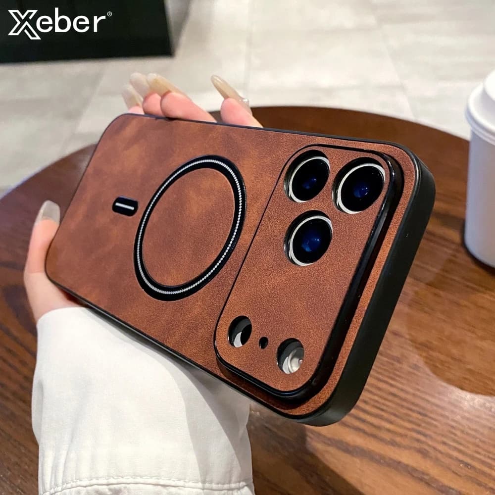 Custodia magnetica in pelle di pecora opaca per iPhone 17 15 16 Pro Max 14 Plus 13 12 11 XR XS X Protezione fotocamera Custodia morbida in silicone