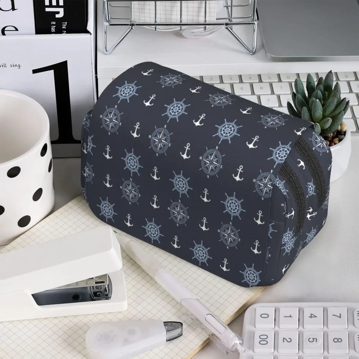 Nautical Compass Captain Anchor Boat Pencil Case for Boys Girls School Pen Box Pencil Bag Stationery Supplies Pen Holder Bag
