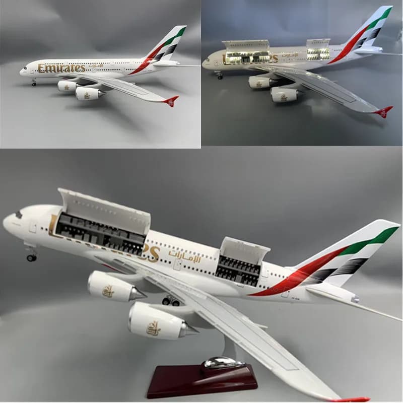 2025 New Type Diecast Model A380 Emirates Airways Resin Openable Cabin Door Airplane With Light Airline Collection Display Gifts