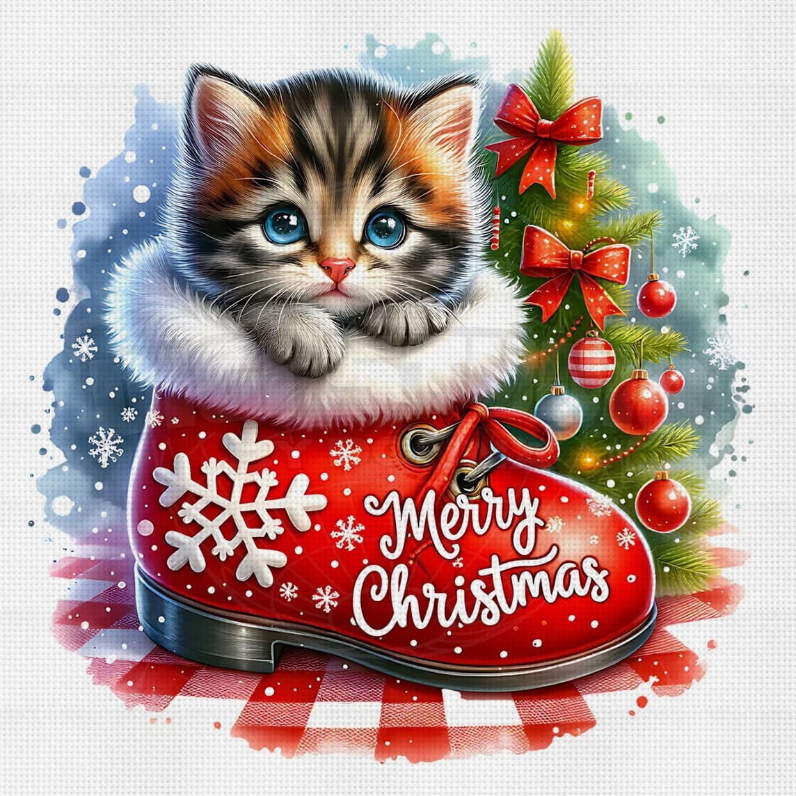 Kit Punto Croce Gatto con Stivaletto Soffice Fai da Te 11CT Ricamo Decorazione Murale Casa Regalo Materiale Artigianale Senza Cornice Semilavorato 36×36cm