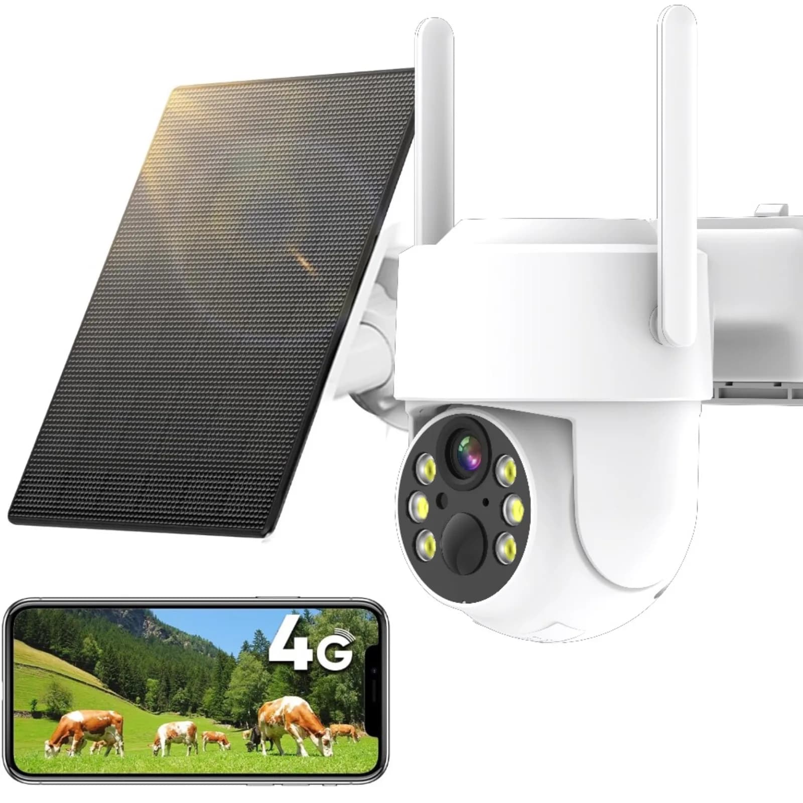 Telecamera di Sicurezza Domestica 2K Wireless con Alimentazione Solare e Batteria 355 ° Visione notturna a colori PTZ, compatibile con Alexa