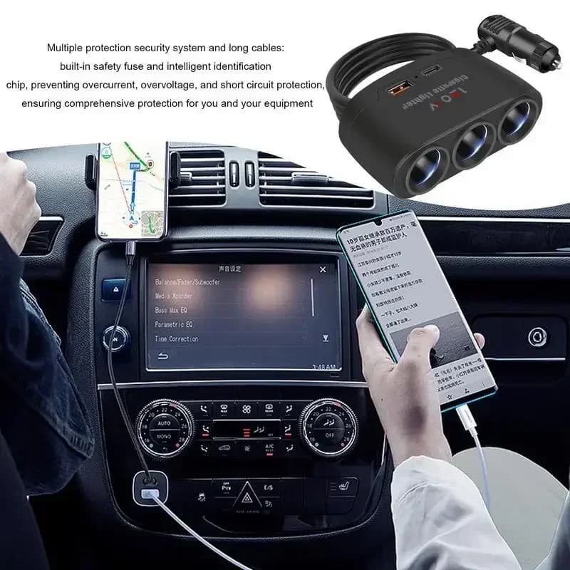 Adattatore Splitter per Presa Accendisigari Auto con Caricatore USB per Auto