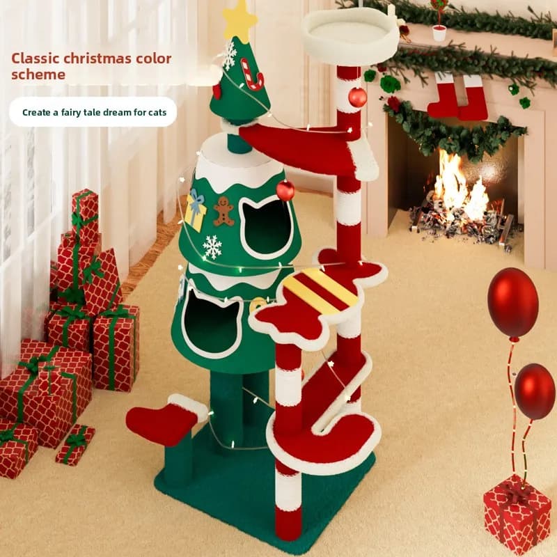 Large Christmas tree cat villa, Christmas tree style cat climbing frame, pet cat Christmas gifts, cat toys, cat jumping platform