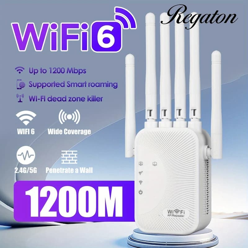 Ripetitore WiFi Dual Band 1200M 2.4GHz 5G, Amplificatore di Segnale Wireless ad Alta Velocità, Facile Configurazione, Estensore di Copertura per Casa e Ufficio