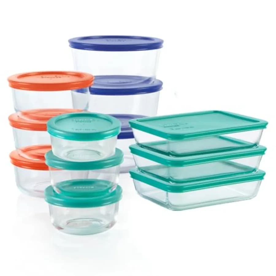 Pyrex Simply Store Set da 12 contenitori per alimenti in vetro con coperchi senza BPA per la preparazione dei pasti, adatti al microonde e al lavastoviglie