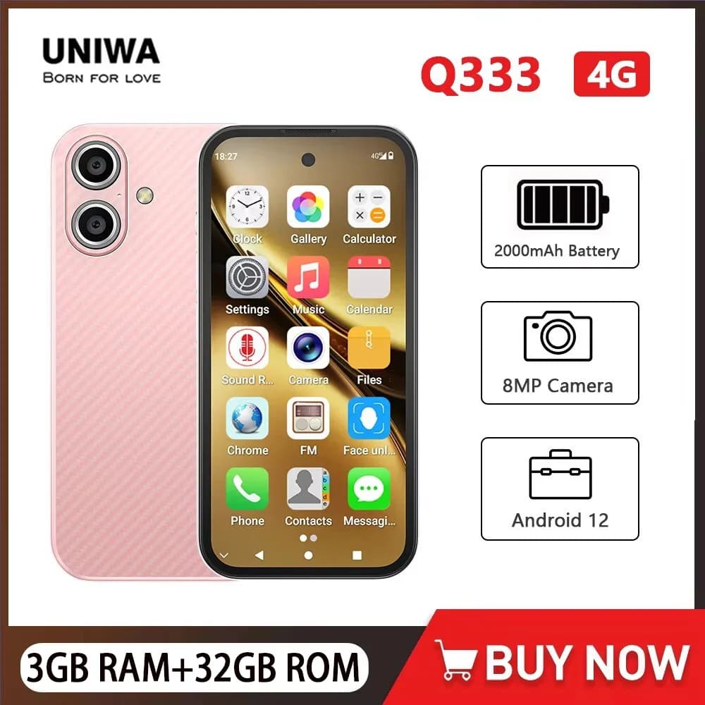 UNIWA Q333 4G Bande complete MINI Smartphone Android 4GB + 64GB Telefono cellulare 2000mAh Face ID WhatsApp GPS Piccolo telefono Supporto TF Card