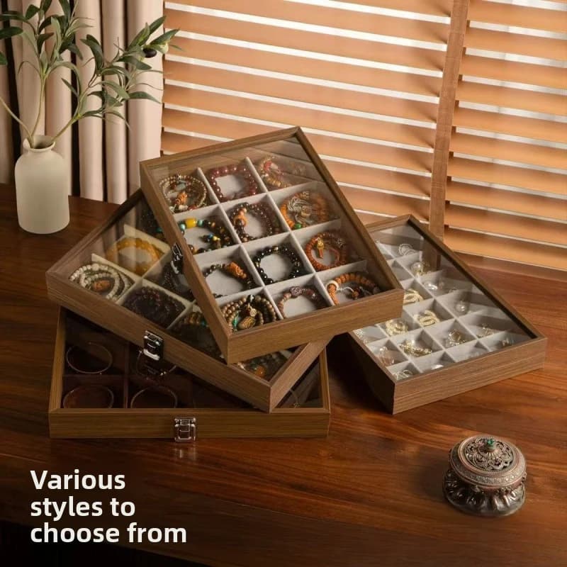 New High Range Jewelry Display in Walnut Wood, Large Capacity, for Earrings, Necklaces and Pendants, Tray Organizer of Bench