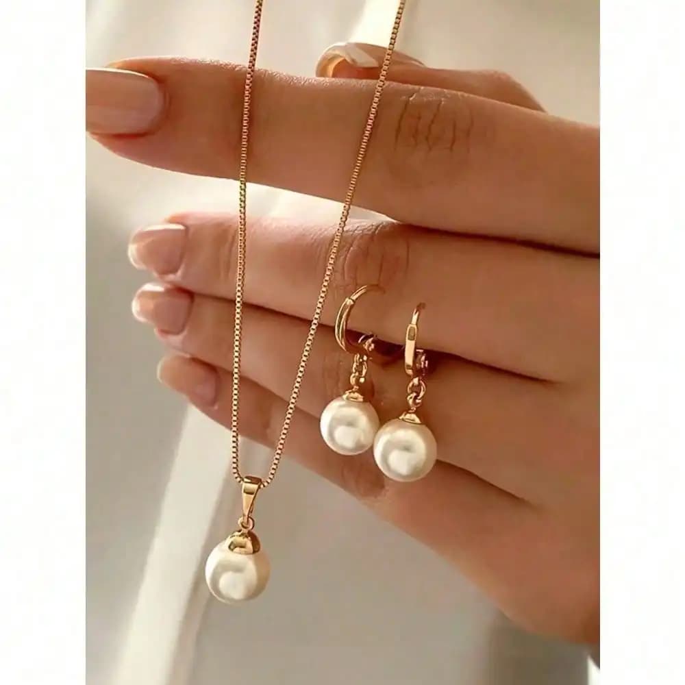 3 eleganti set di gioielli con perle: collana/orecchino/anello in lega regalo per compleanni/natale