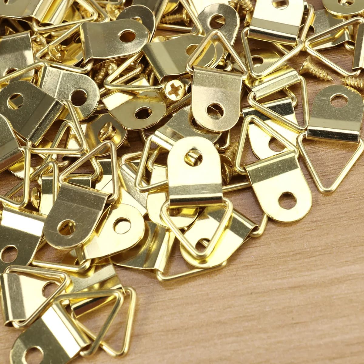 50 Pezzi Ganci a D in Rame Placcato di Piccole Dimensioni con Foro Singolo per Cornici, con Viti per Appendere Quadri a Parete