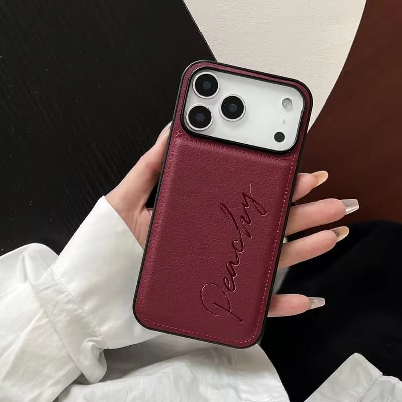 Personalized Custom 3D Laser Engraving Handwritten Brush Name Letter Phone Case For iPhone 17 Pro Max Luxury Lychee Faux Leather